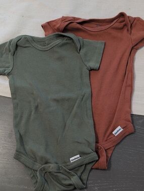 Gerber Olive Green and Rust Baby One-Piece Bodysuits - 2 Pack